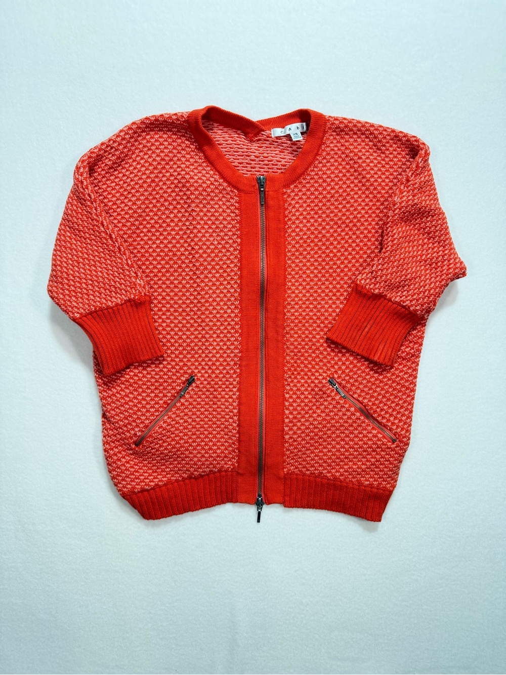 CAbi Women's Knit Full Zip Sweater 3/4 Sleeve Size XS Shirt Pockets Stretch - Picture 1 of 4